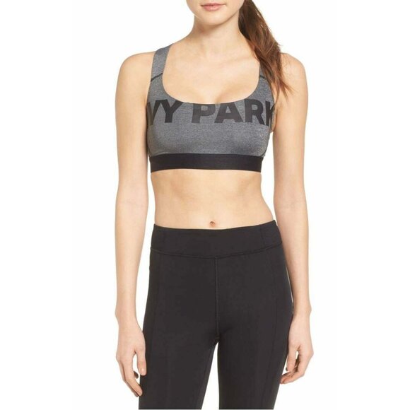 IVY PARK Sports Bra Womens Small Strappy Mesh Gray Black Logo Medium Support New - Picture 6 of 12